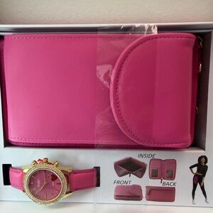 Gold-Accent Pink Watch and wallet
